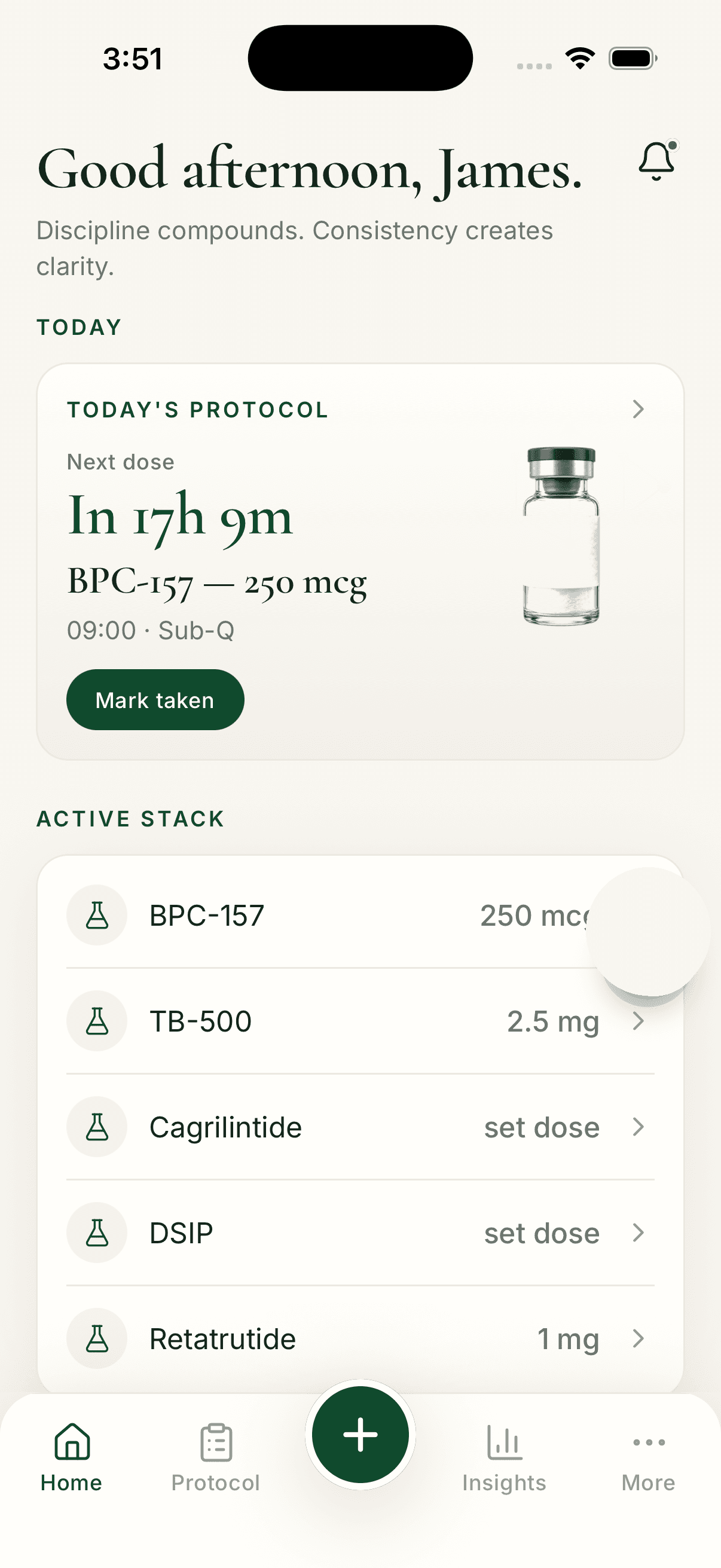Peptide Companion AI dashboard screen