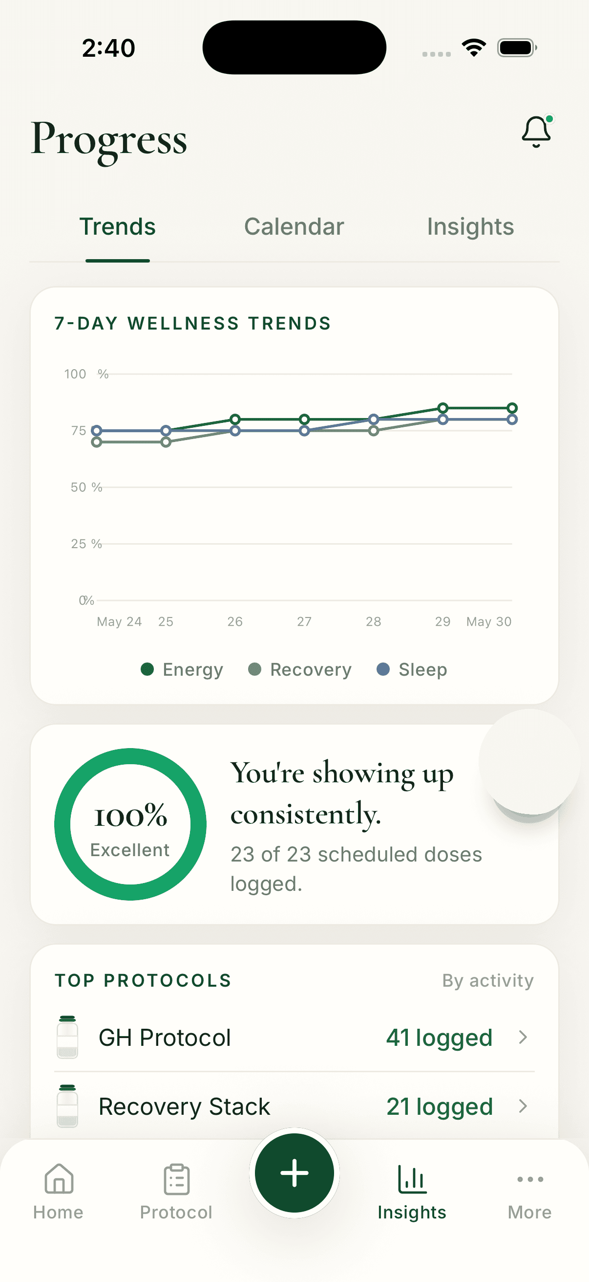 Peptide Companion AI wellness insights screen