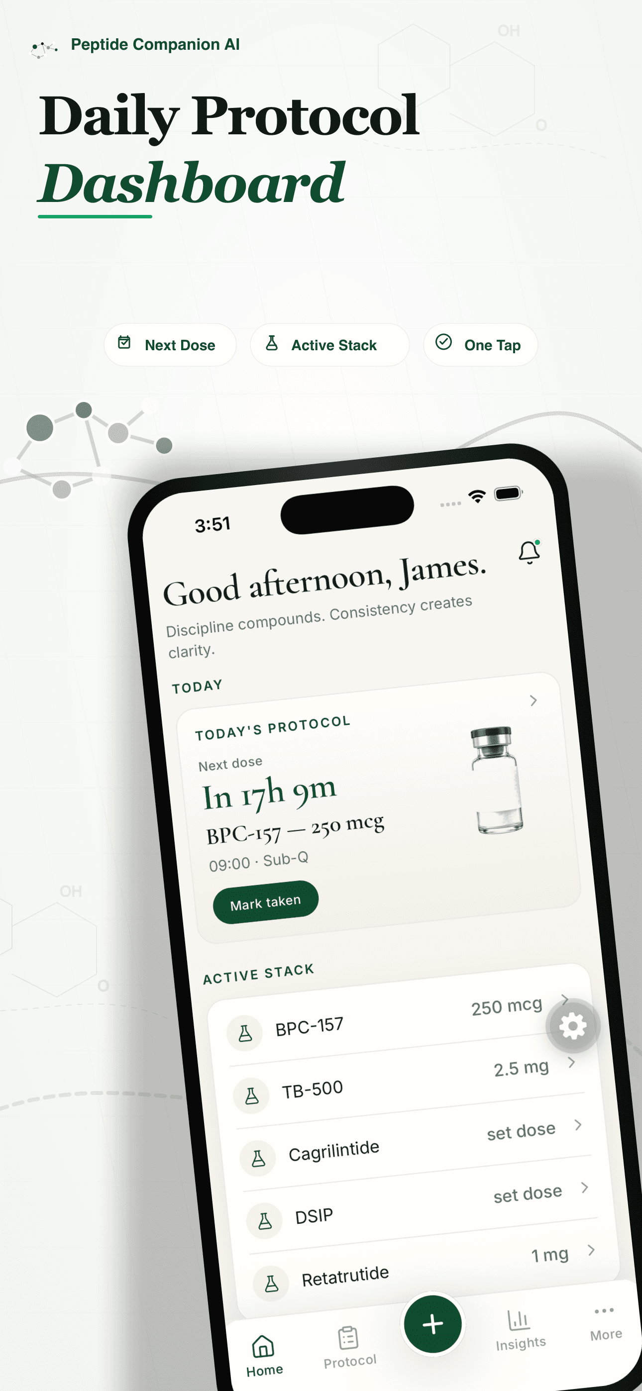 App Store preview showing the daily protocol dashboard